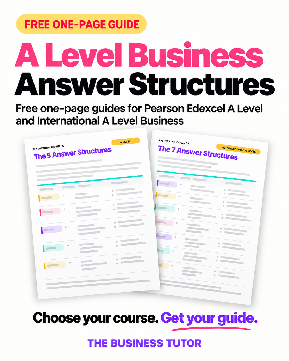 The 5 Answer Structures and The 7 Answer Structures, free one-page Business guides from Katherine Downes